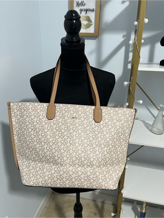 Handbags - DKNY Bryant Signature I Tote Bag in Beige Monogram with Tan Handles